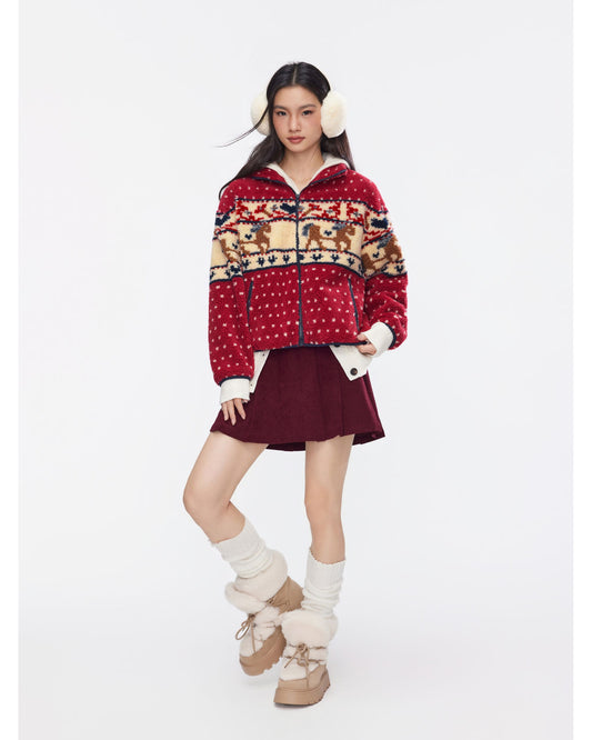 Fleece Collar Graphic Jacket